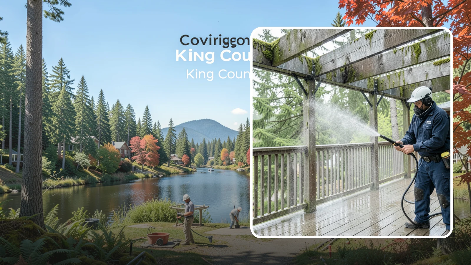 Pergola Cleaning in Covington, King County, WA - Clean wood, vinyl, and metal pergolas to clear the moss, mildew, and needle debris that gather on the overhead beams.