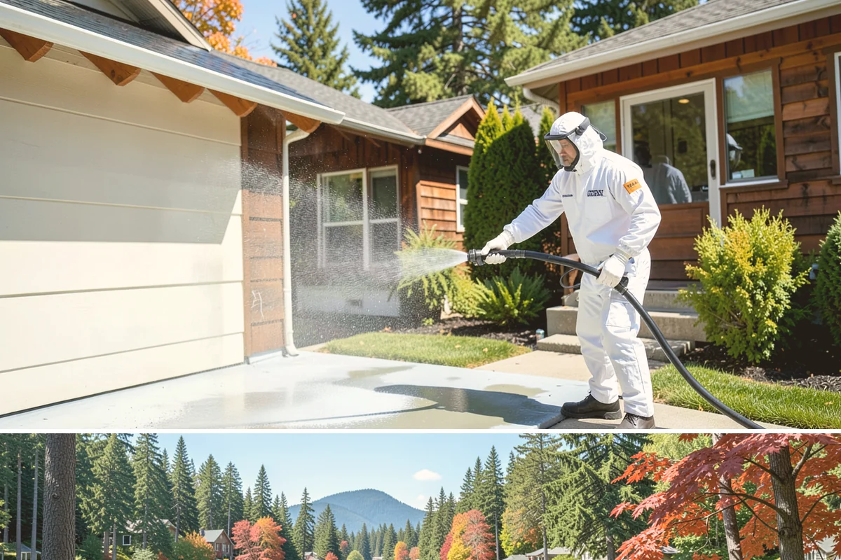 Pergola Cleaning in Covington, King County, WA - Late spring cleans off the winter's mildew and needle buildup so the pergola is ready for the outdoor season.