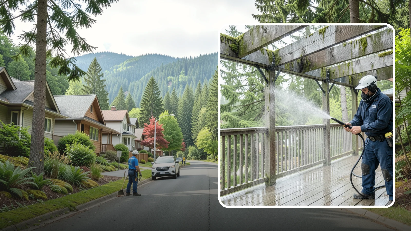 Pergola Cleaning in Darrington, Snohomish County, WA - Clean wood, vinyl, and metal pergolas to clear the moss, mildew, and needle debris that gather on the overhead beams.