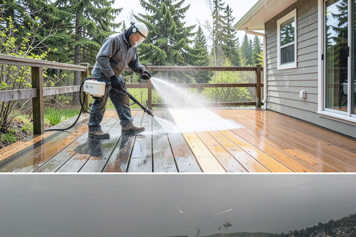Pergola Cleaning in Des Moines, King County, WA - Late spring cleans off the winter's mildew and needle buildup so the pergola is ready for the outdoor season.