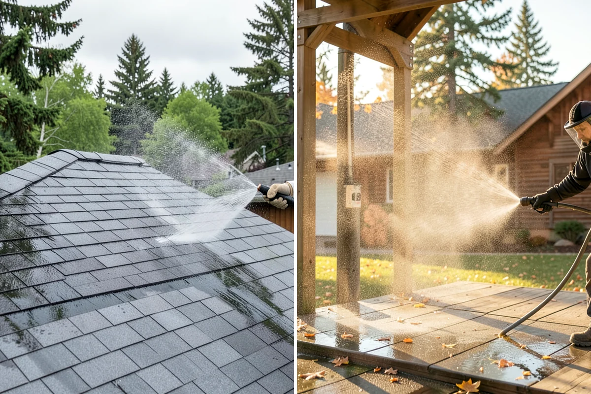 Pergola Cleaning in DuPont, Pierce County, WA - Clear loose debris from the top slats and joints