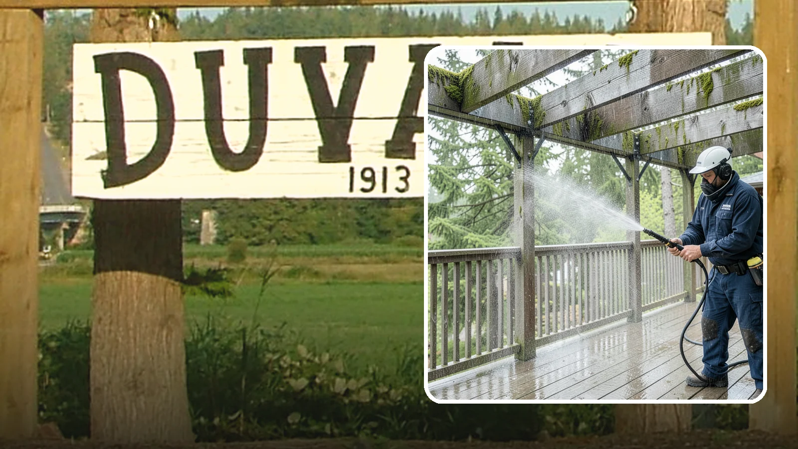 Pergola Cleaning in Duvall, King County, WA - Clean wood, vinyl, and metal pergolas to clear the moss, mildew, and needle debris that gather on the overhead beams.