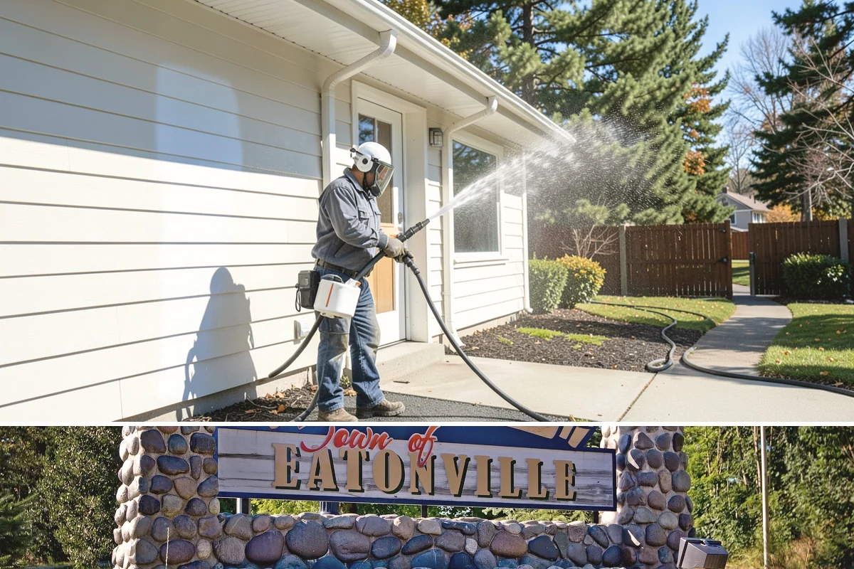 Pergola Cleaning in Eatonville, Pierce County, WA - Late spring cleans off the winter's mildew and needle buildup so the pergola is ready for the outdoor season.