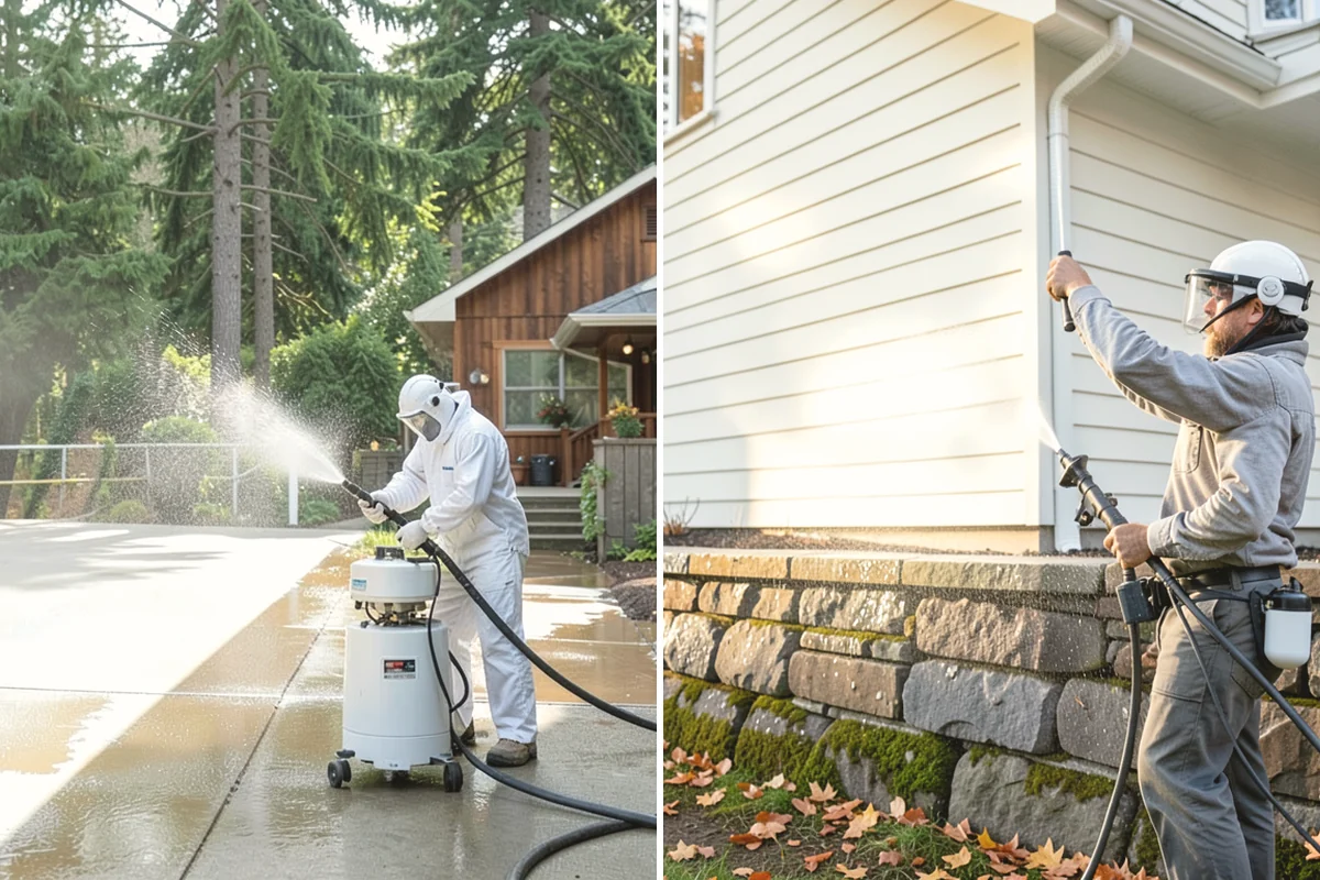 Pergola Cleaning in Edgewood, Pierce County, WA - Clear loose debris from the top slats and joints