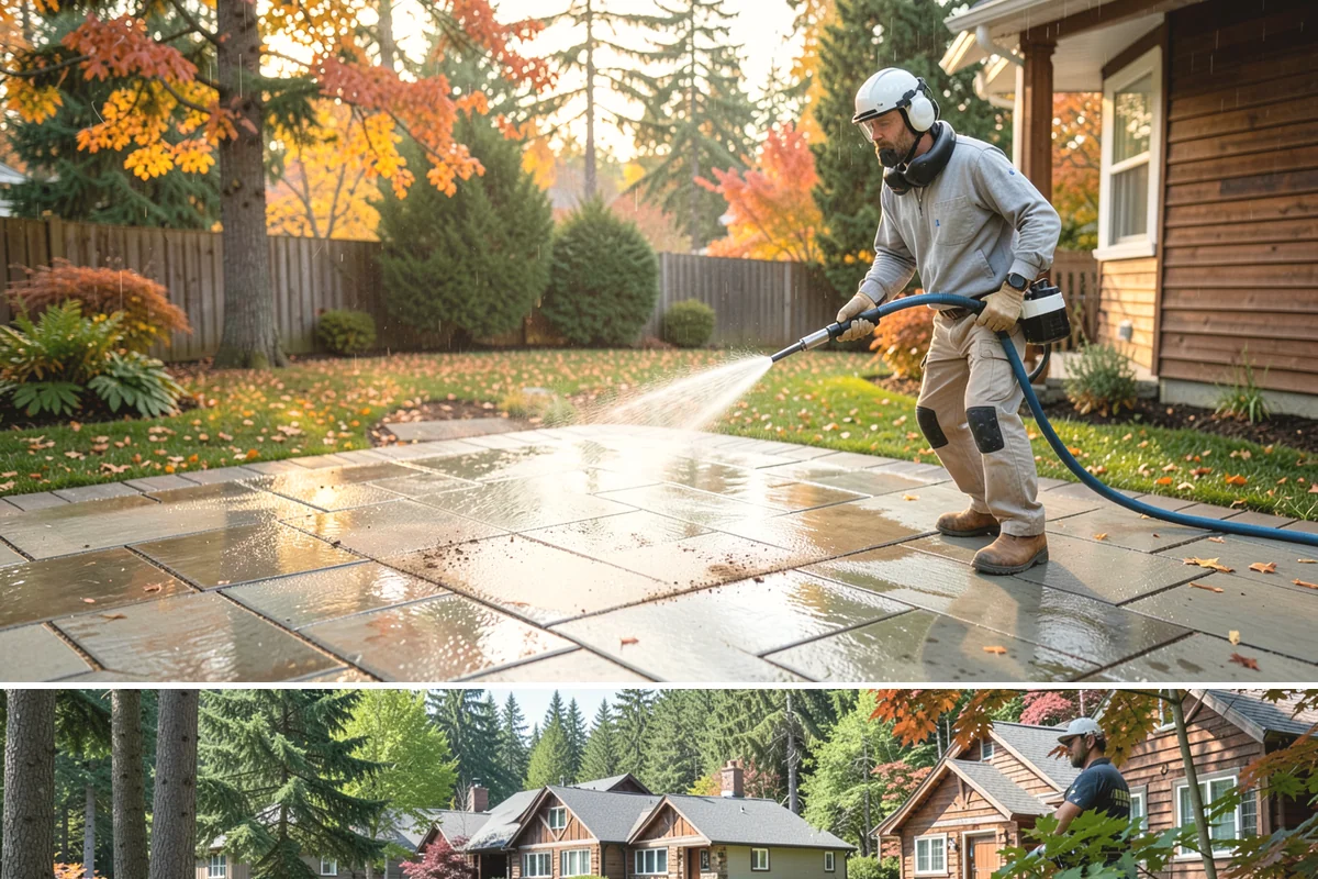 Pergola Cleaning in Edgewood, Pierce County, WA - Late spring cleans off the winter's mildew and needle buildup so the pergola is ready for the outdoor season.