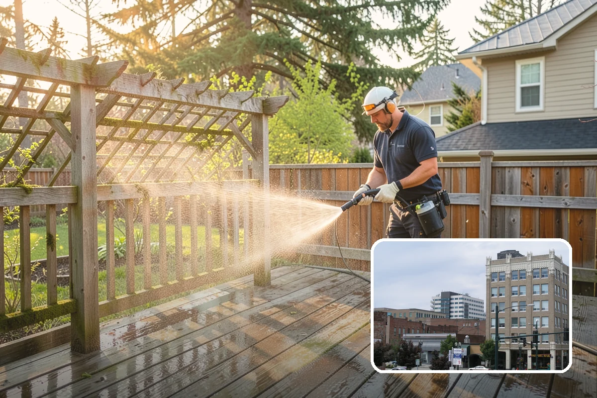 Pergola Cleaning in Everett, Snohomish County, WA - Clears mildew and moss from shaded overhead beams