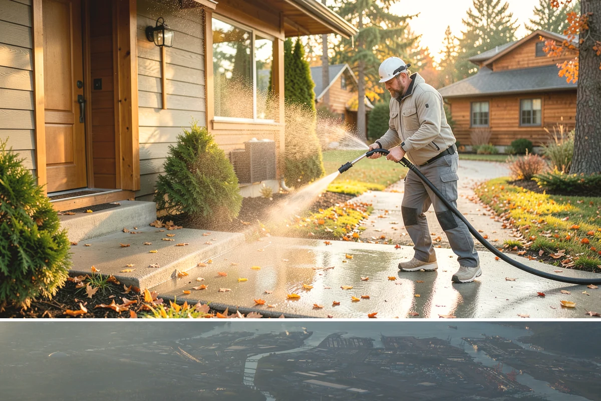 Pergola Cleaning in Fife, Pierce County, WA - Late spring cleans off the winter's mildew and needle buildup so the pergola is ready for the outdoor season.