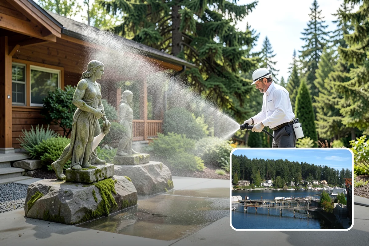 Pergola Cleaning in Gig Harbor, Pierce County, WA - Clears mildew and moss from shaded overhead beams