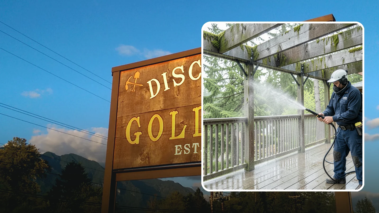 Pergola Cleaning in Gold Bar, Snohomish County, WA - Clean wood, vinyl, and metal pergolas to clear the moss, mildew, and needle debris that gather on the overhead beams.