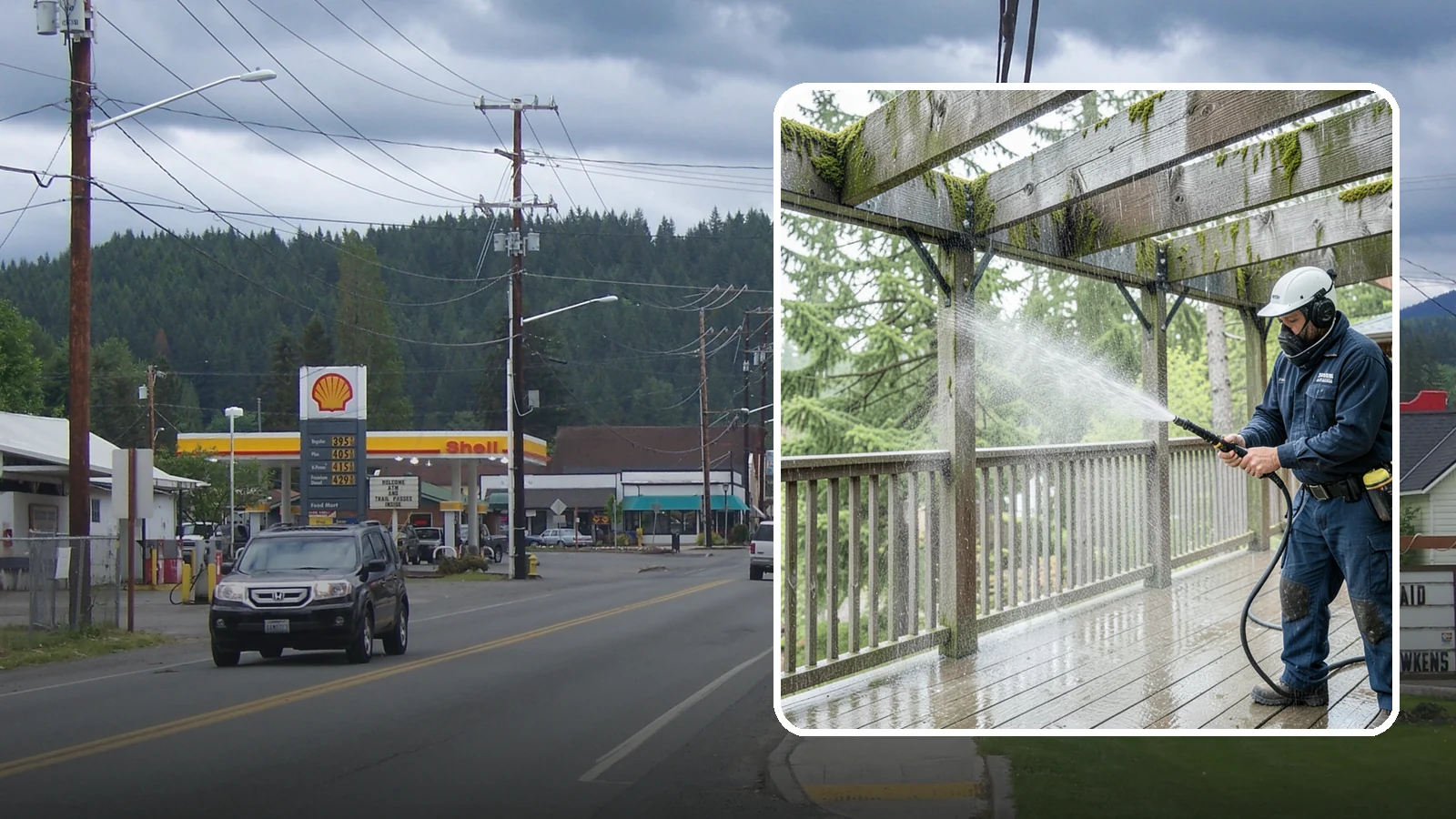Pergola Cleaning in Granite Falls, Snohomish County, WA - Clean wood, vinyl, and metal pergolas to clear the moss, mildew, and needle debris that gather on the overhead beams.