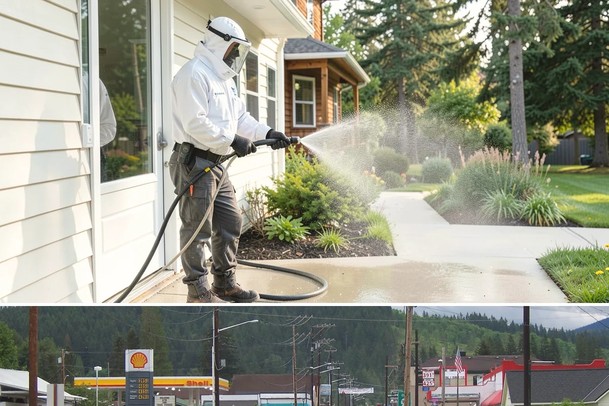 Pergola Cleaning in Granite Falls, Snohomish County, WA - Late spring cleans off the winter's mildew and needle buildup so the pergola is ready for the outdoor season.