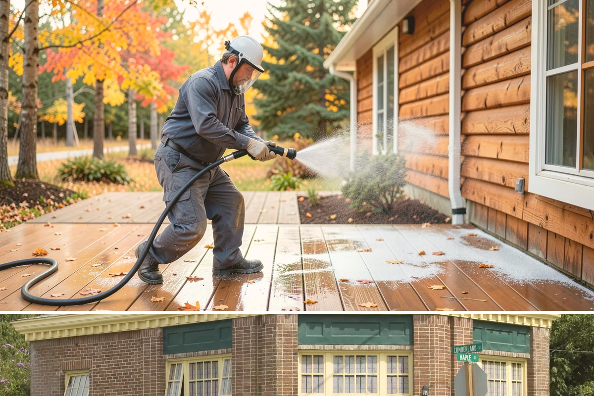 Pergola Cleaning in Hamilton, Skagit County, WA - Late spring cleans off the winter's mildew and needle buildup so the pergola is ready for the outdoor season.