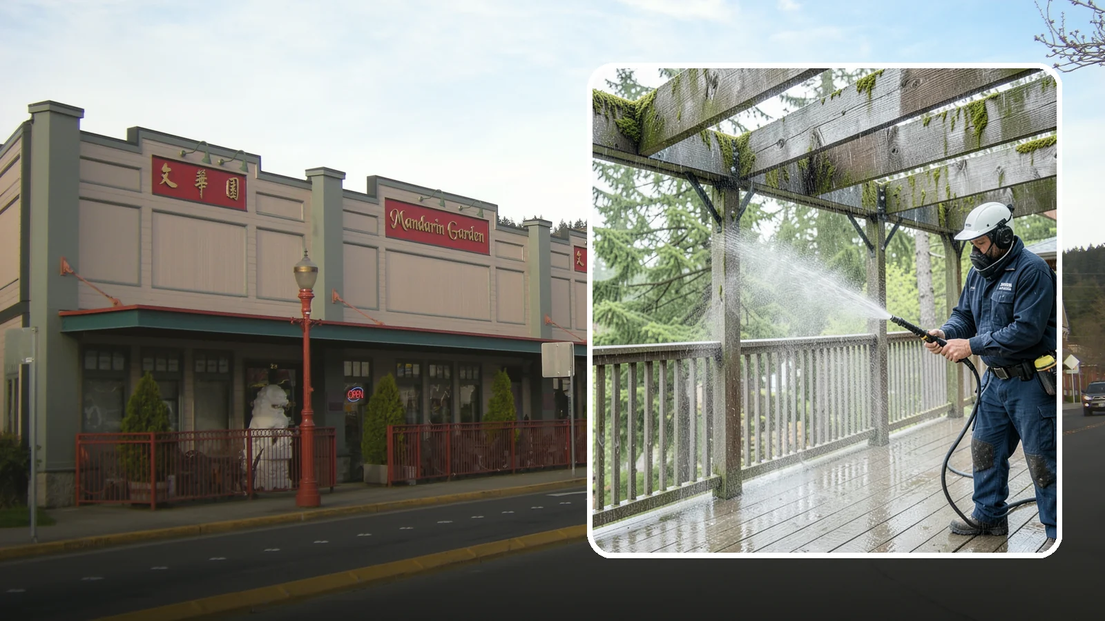 Pergola Cleaning in Issaquah, King County, WA - Clean wood, vinyl, and metal pergolas to clear the moss, mildew, and needle debris that gather on the overhead beams.