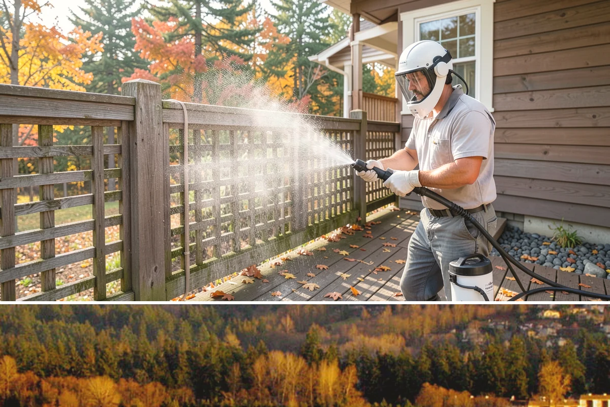 Pergola Cleaning in Kenmore, King County, WA - Late spring cleans off the winter's mildew and needle buildup so the pergola is ready for the outdoor season.