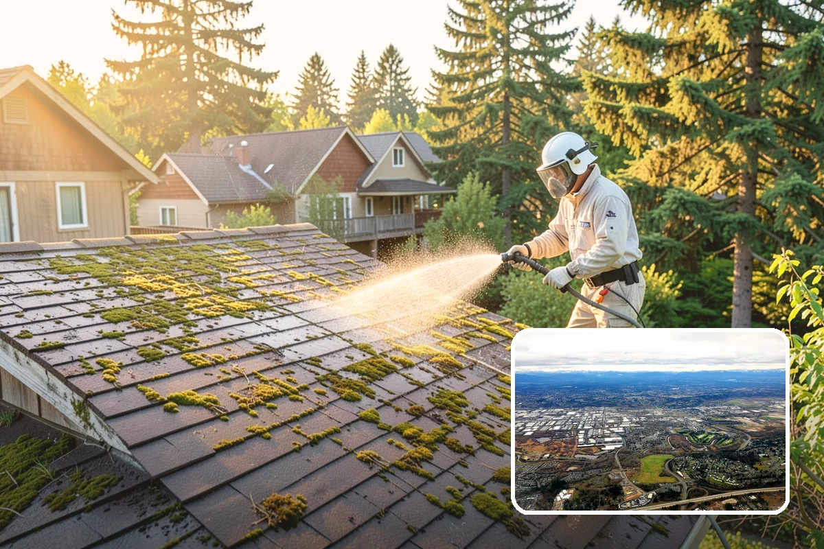 Pergola Cleaning in Kent, King County, WA - Clears mildew and moss from shaded overhead beams