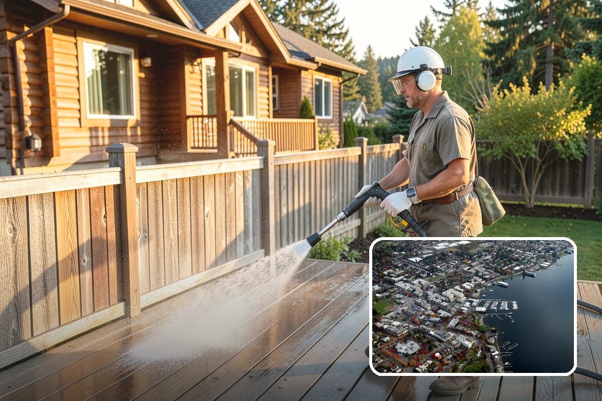 Pergola Cleaning in Kirkland, King County, WA - Clears mildew and moss from shaded overhead beams