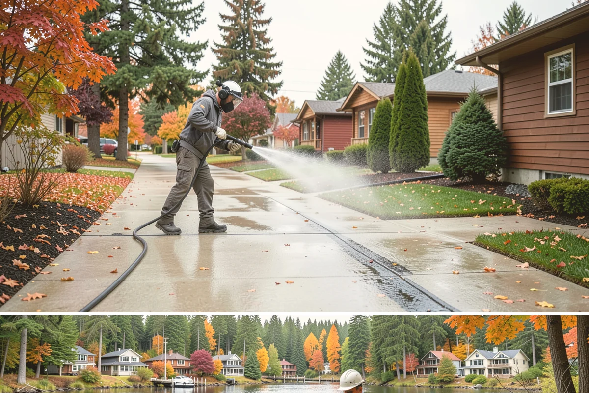 Pergola Cleaning in La Conner, Skagit County, WA - Late spring cleans off the winter's mildew and needle buildup so the pergola is ready for the outdoor season.