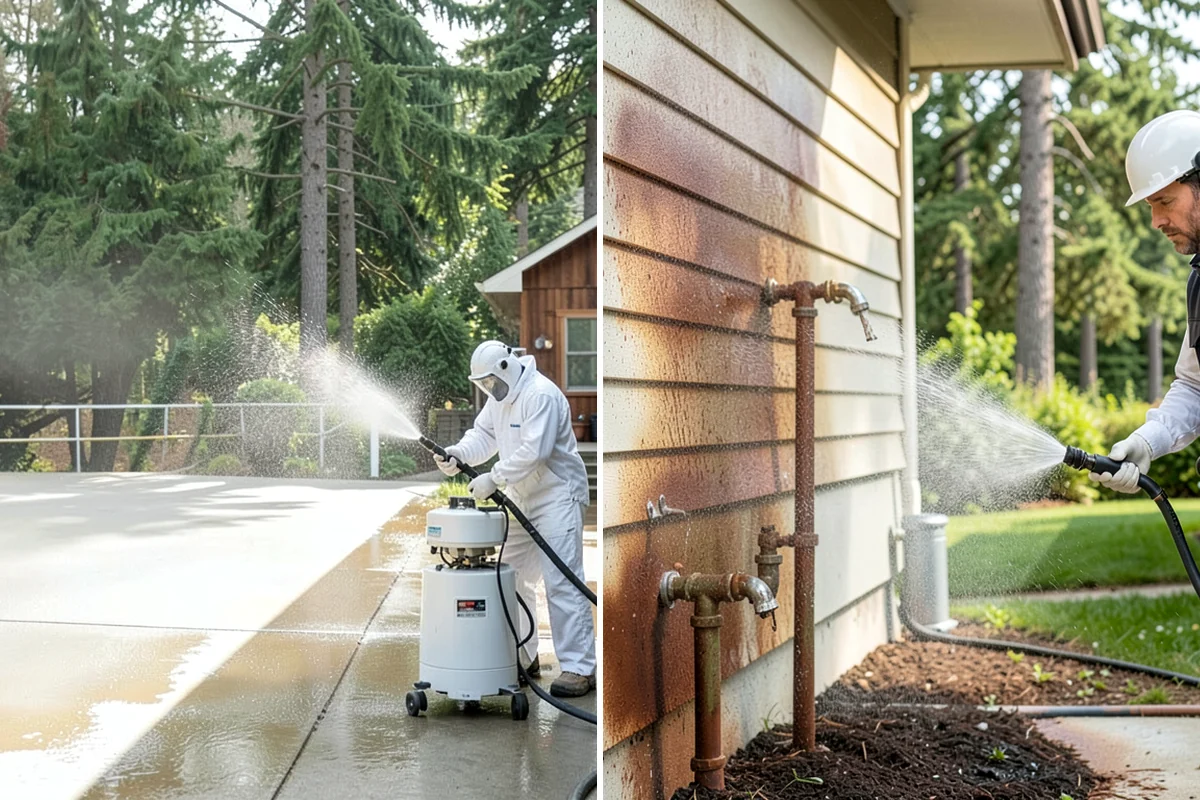 Pergola Cleaning in Lake Forest Park, King County, WA - Clear loose debris from the top slats and joints