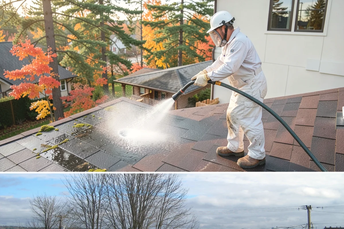 Pergola Cleaning in Langley, Island County, WA - Late spring cleans off the winter's mildew and needle buildup so the pergola is ready for the outdoor season.