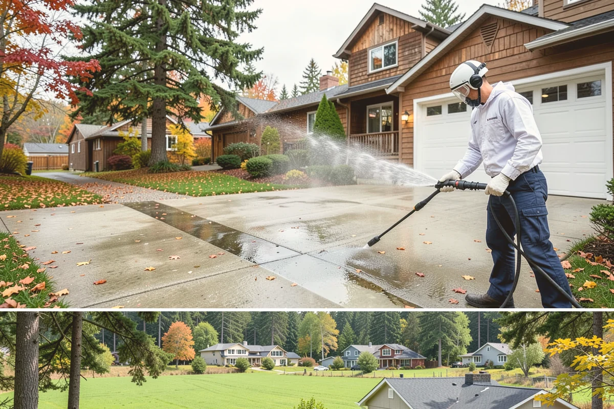 Pergola Cleaning in Lyman, Skagit County, WA - Late spring cleans off the winter's mildew and needle buildup so the pergola is ready for the outdoor season.