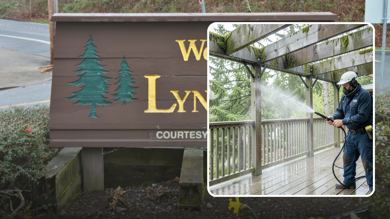 Pergola Cleaning in Lynnwood, Snohomish County, WA - Clean wood, vinyl, and metal pergolas to clear the moss, mildew, and needle debris that gather on the overhead beams.