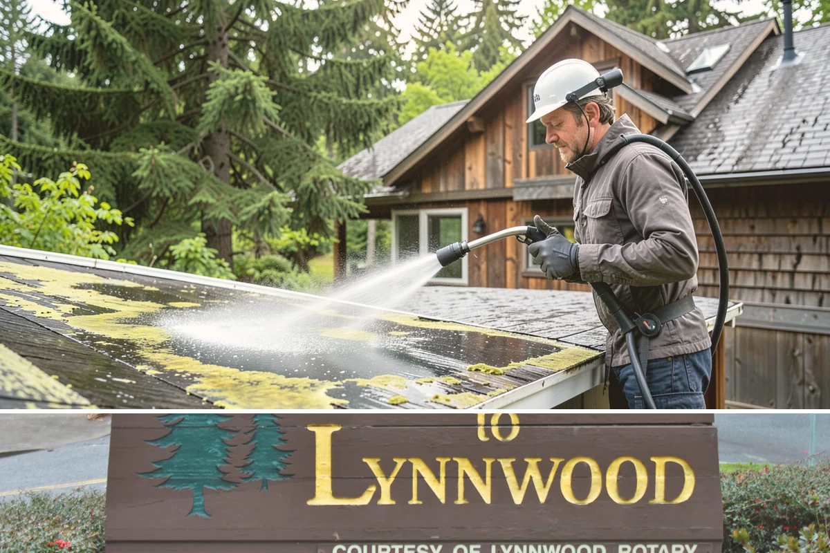 Pergola Cleaning in Lynnwood, Snohomish County, WA - Late spring cleans off the winter's mildew and needle buildup so the pergola is ready for the outdoor season.