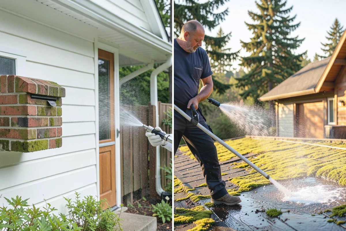 Pergola Cleaning in Marysville, Snohomish County, WA - Clear loose debris from the top slats and joints