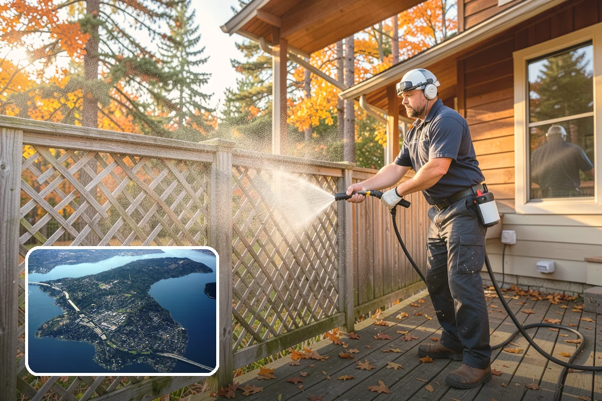 Pergola Cleaning in Mercer Island, King County, WA - Clears mildew and moss from shaded overhead beams