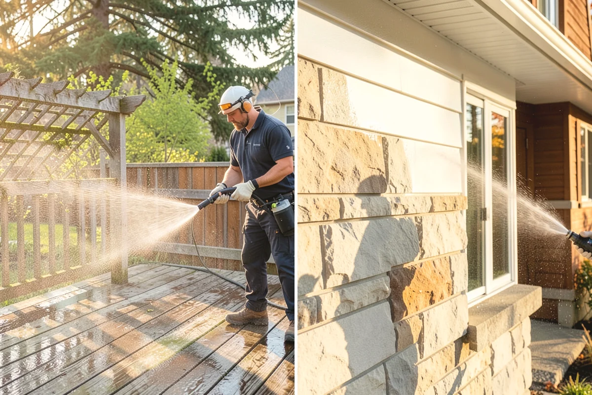 Pergola Cleaning in Mercer Island, King County, WA - Clear loose debris from the top slats and joints