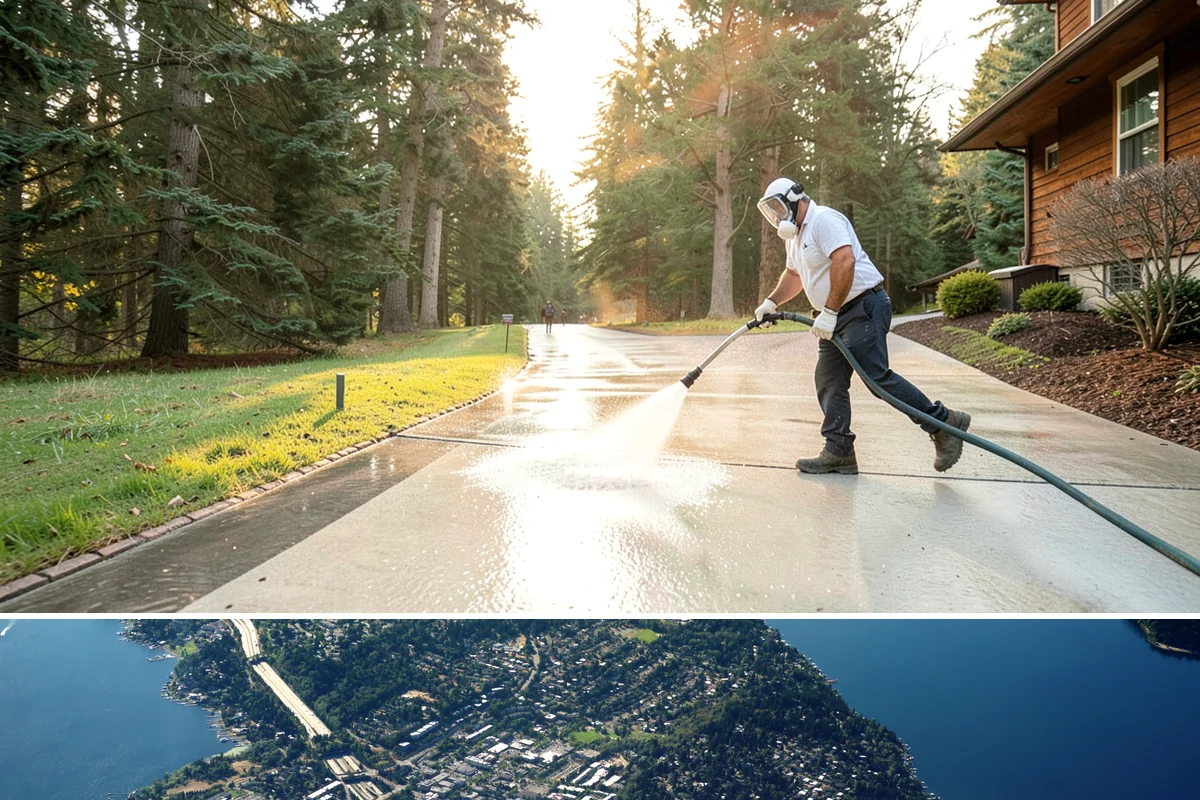 Pergola Cleaning in Mercer Island, King County, WA - Late spring cleans off the winter's mildew and needle buildup so the pergola is ready for the outdoor season.