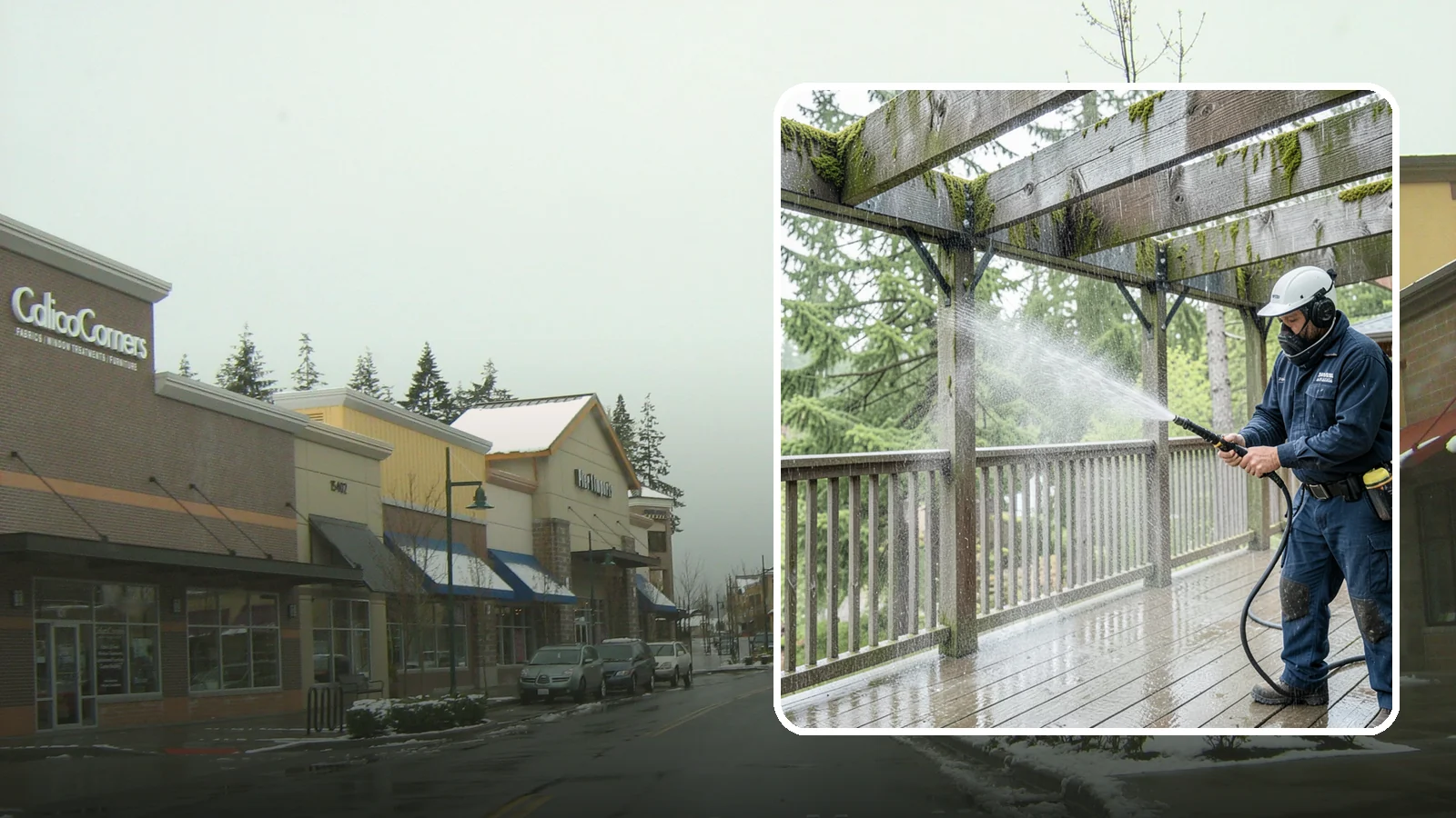 Pergola Cleaning in Mill Creek, Snohomish County, WA - Clean wood, vinyl, and metal pergolas to clear the moss, mildew, and needle debris that gather on the overhead beams.