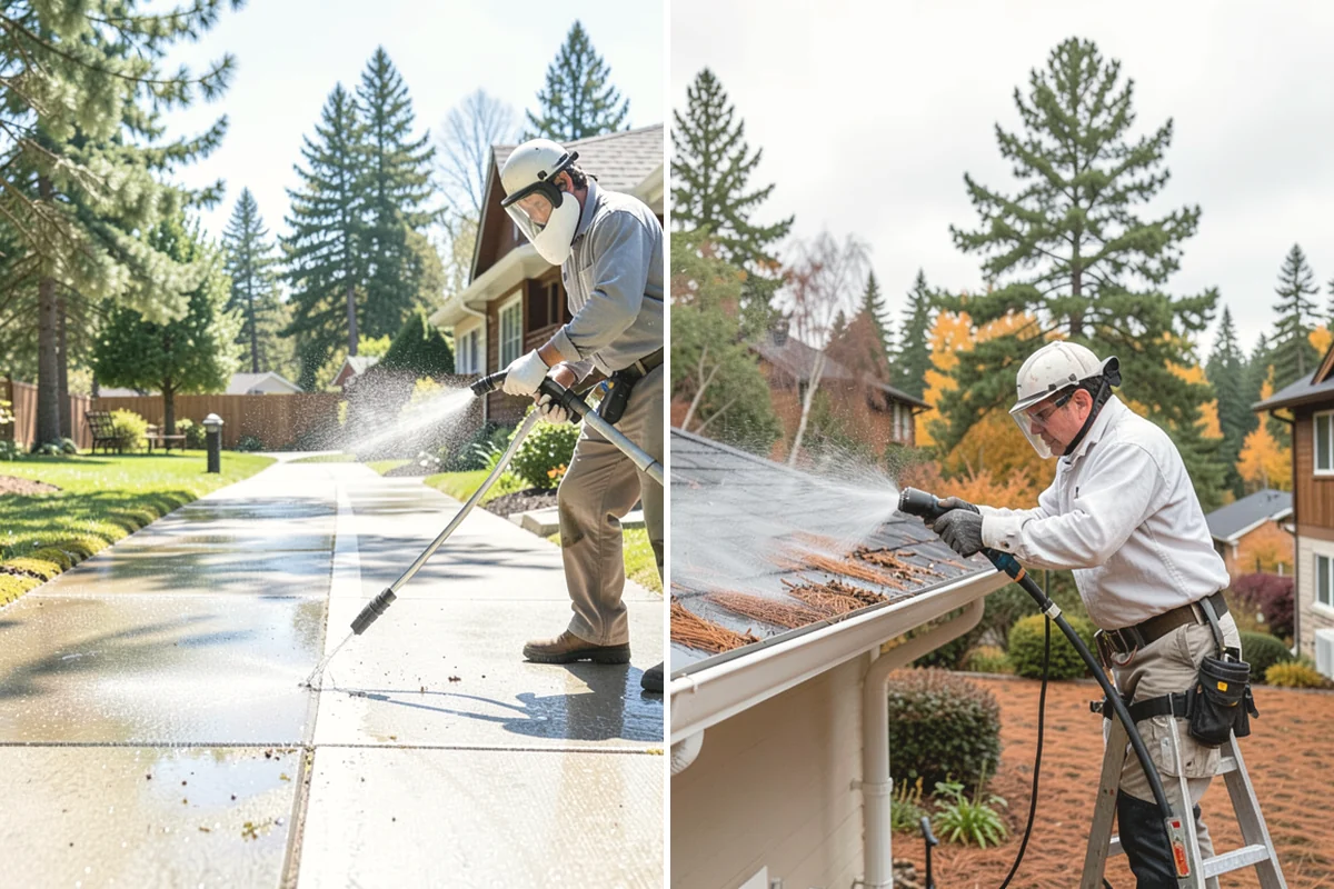 Pergola Cleaning in Mill Creek, Snohomish County, WA - Clear loose debris from the top slats and joints