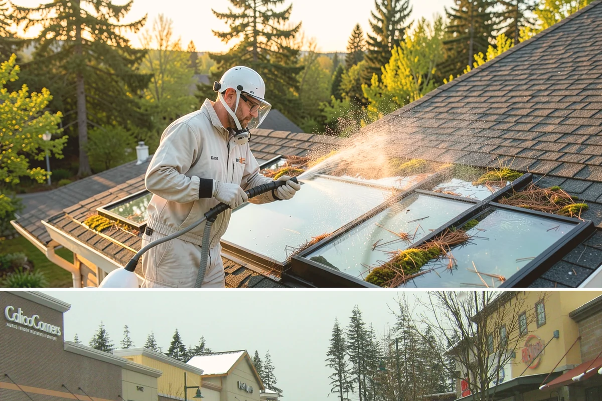 Pergola Cleaning in Mill Creek, Snohomish County, WA - Late spring cleans off the winter's mildew and needle buildup so the pergola is ready for the outdoor season.