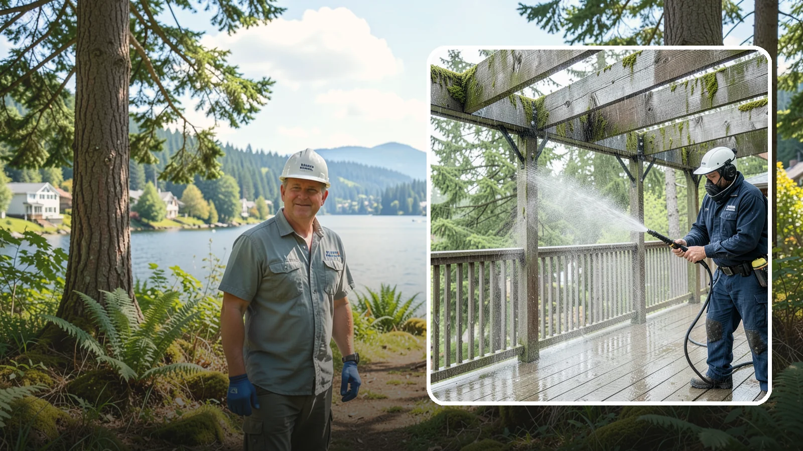Pergola Cleaning in Milton, King County, WA - Clean wood, vinyl, and metal pergolas to clear the moss, mildew, and needle debris that gather on the overhead beams.