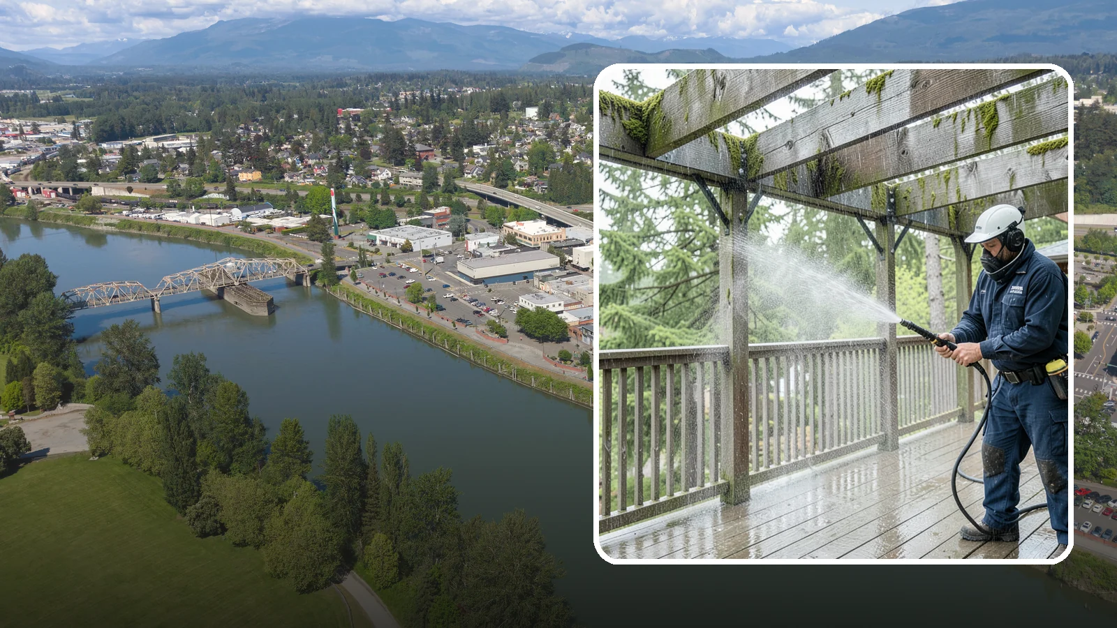 Pergola Cleaning in Mount Vernon, Skagit County, WA - Clean wood, vinyl, and metal pergolas to clear the moss, mildew, and needle debris that gather on the overhead beams.