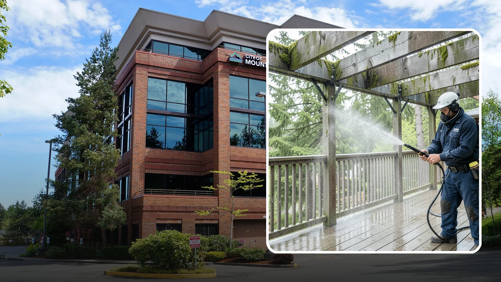 Pergola Cleaning in Mountlake Terrace, Snohomish County, WA - Clean wood, vinyl, and metal pergolas to clear the moss, mildew, and needle debris that gather on the overhead beams.