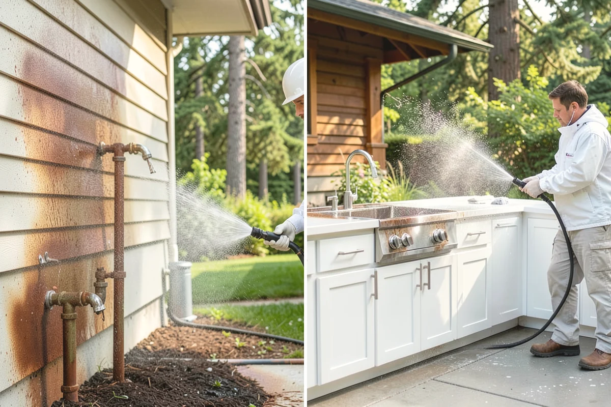 Pergola Cleaning in Mountlake Terrace, Snohomish County, WA - Clear loose debris from the top slats and joints