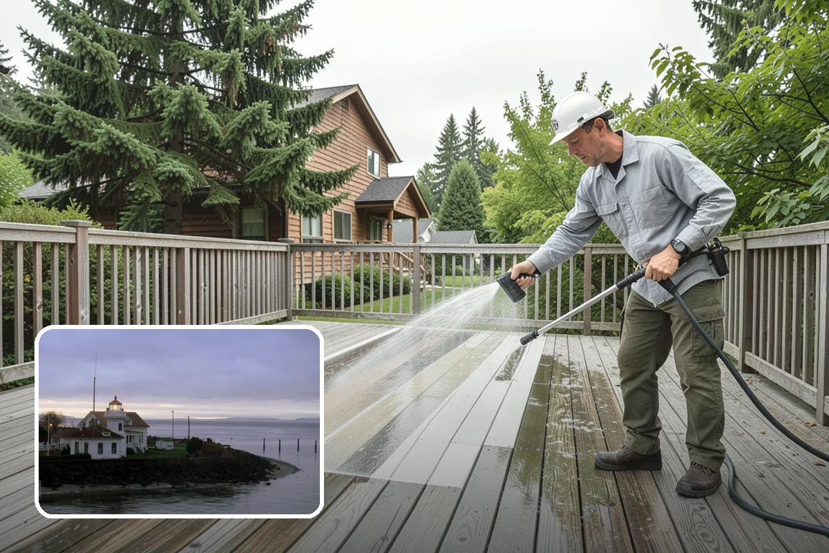 Pergola Cleaning in Mukilteo, Snohomish County, WA - Clears mildew and moss from shaded overhead beams