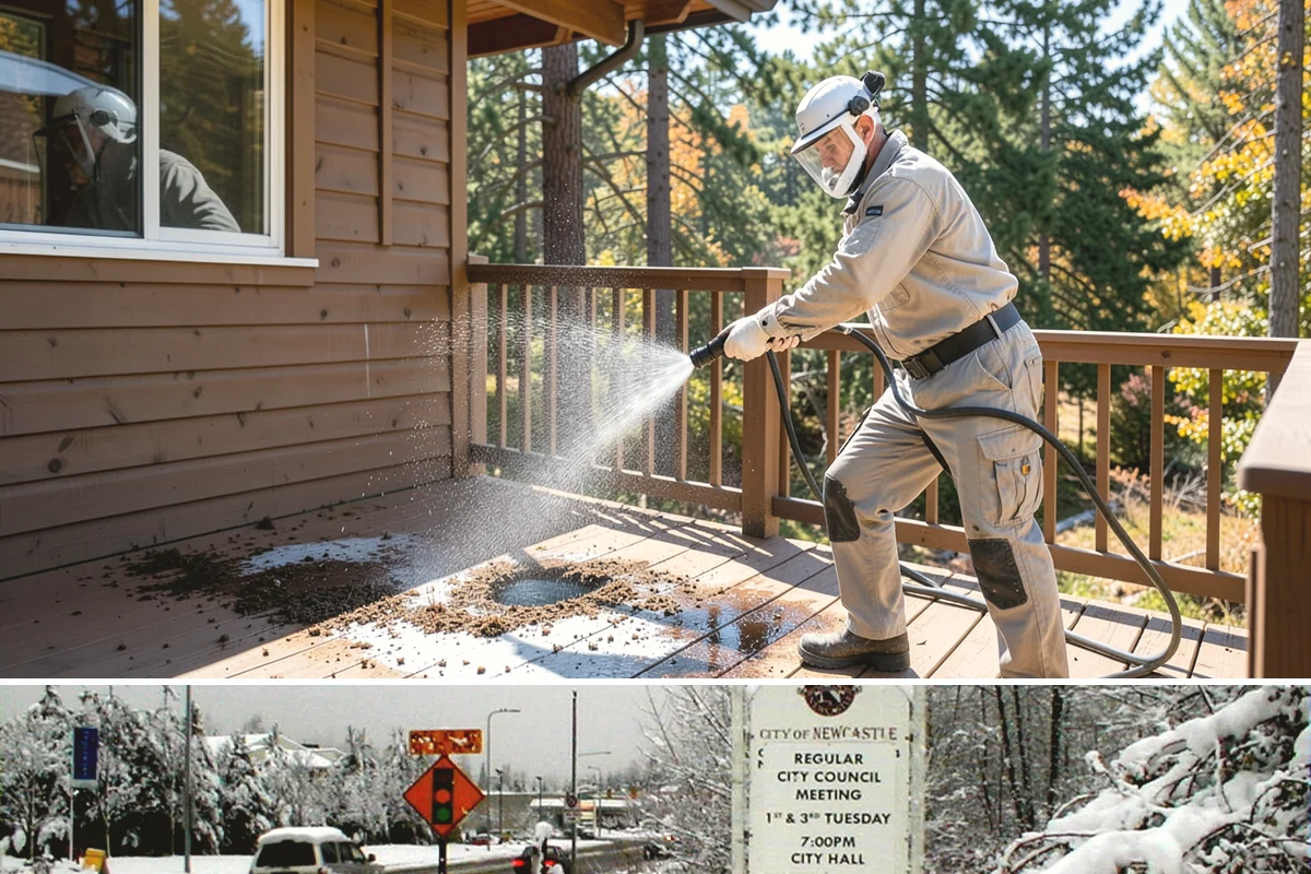Pergola Cleaning in Newcastle, King County, WA - Late spring cleans off the winter's mildew and needle buildup so the pergola is ready for the outdoor season.