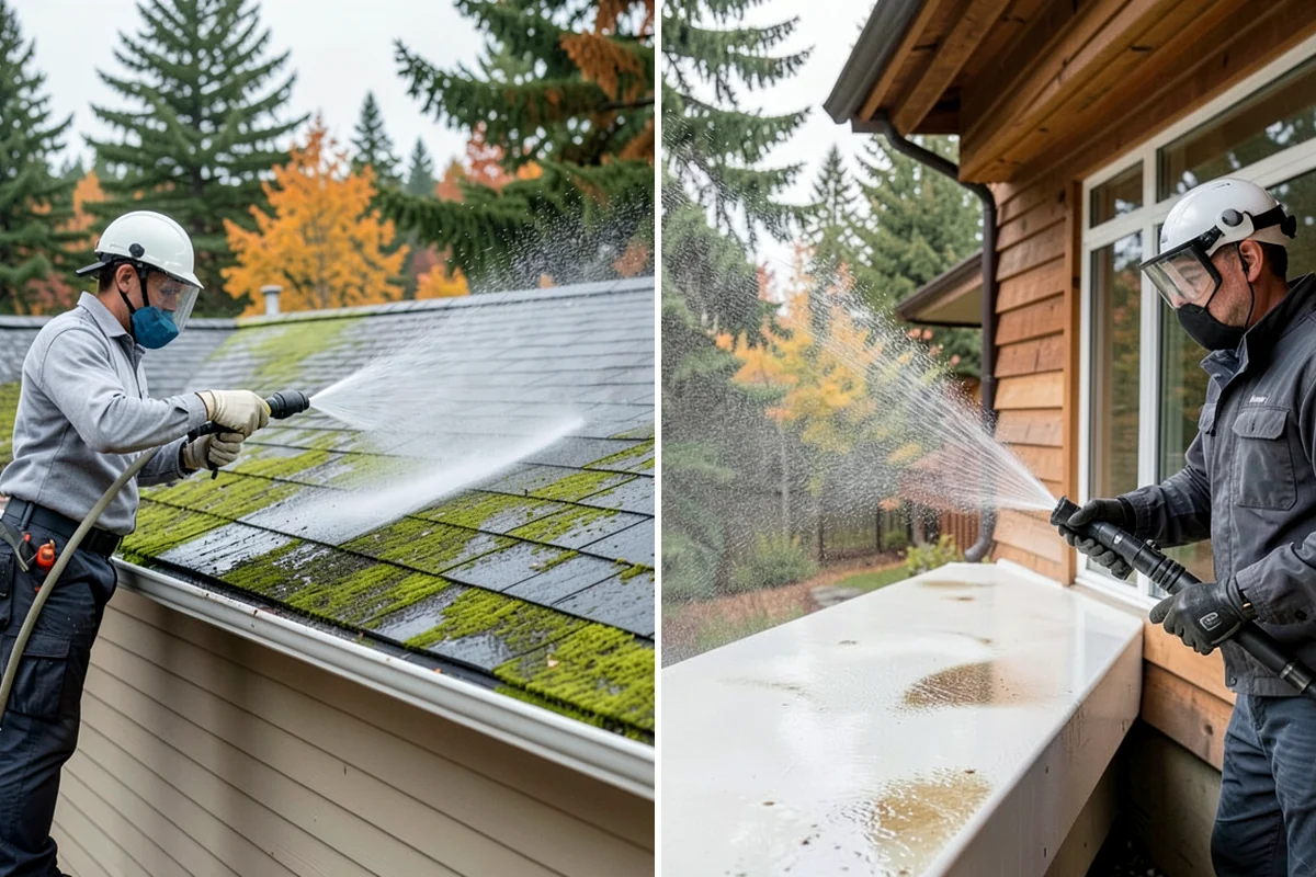 Pergola Cleaning in Normandy Park, King County, WA - Clear loose debris from the top slats and joints