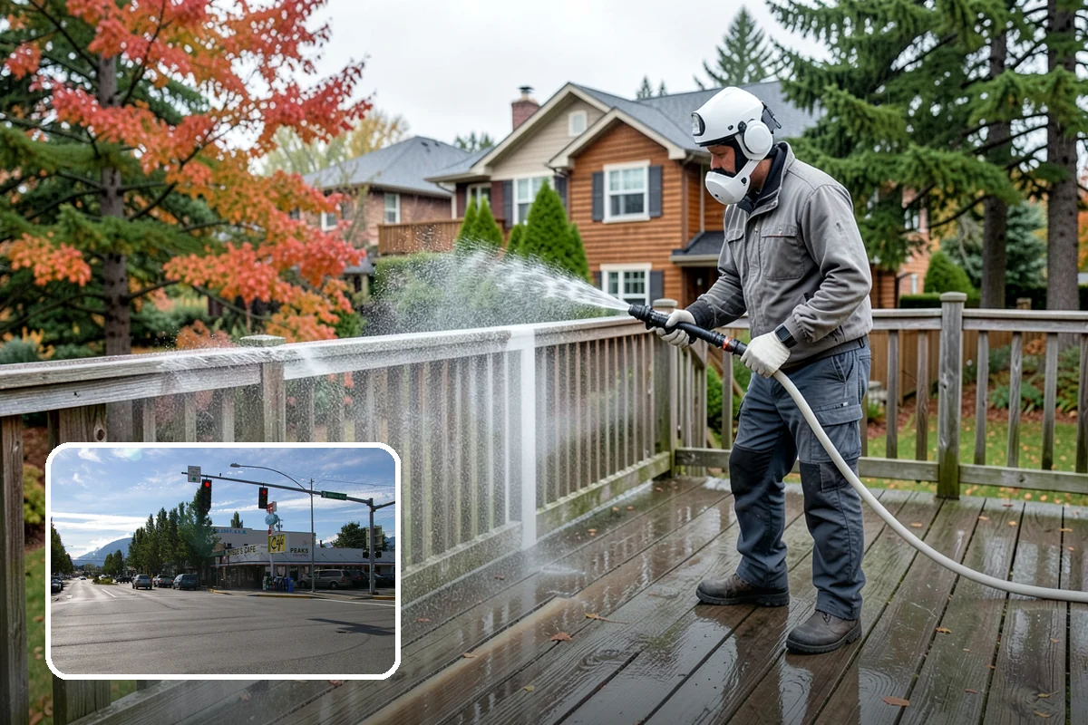 Pergola Cleaning in North Bend, King County, WA - Clears mildew and moss from shaded overhead beams