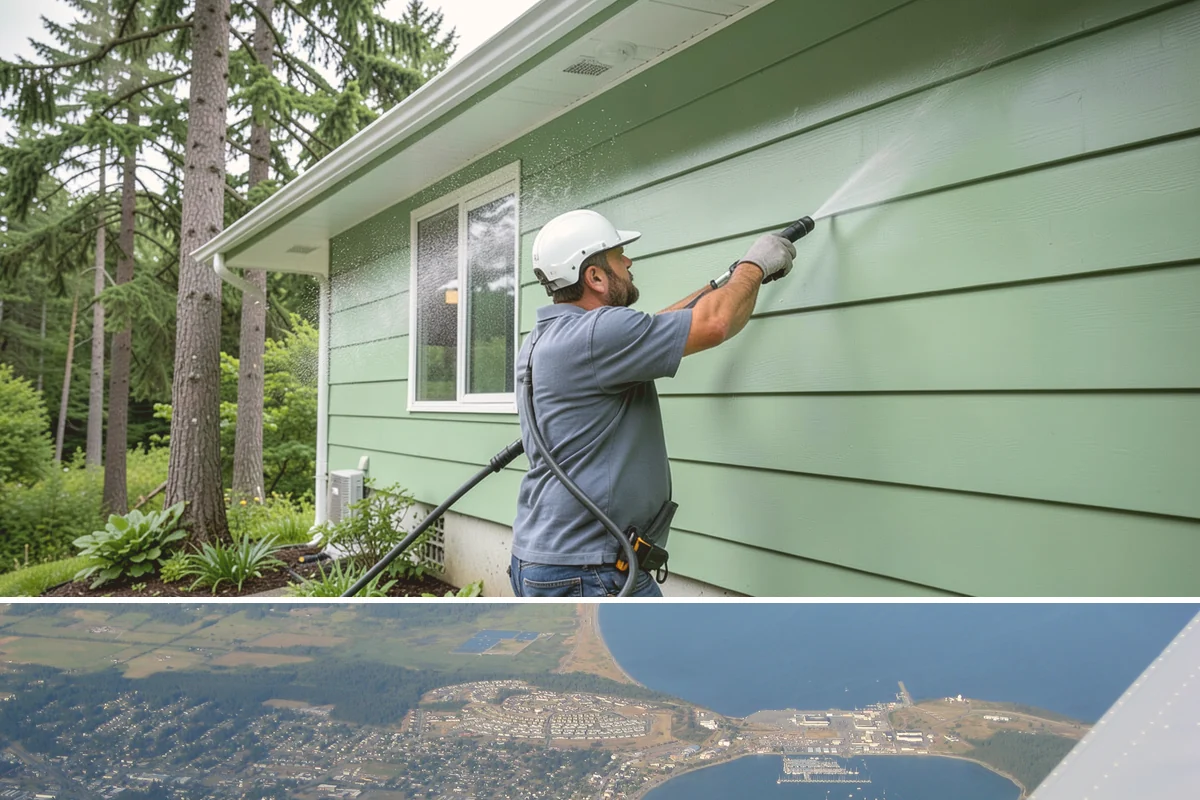 Pergola Cleaning in Oak Harbor, Island County, WA - Late spring cleans off the winter's mildew and needle buildup so the pergola is ready for the outdoor season.