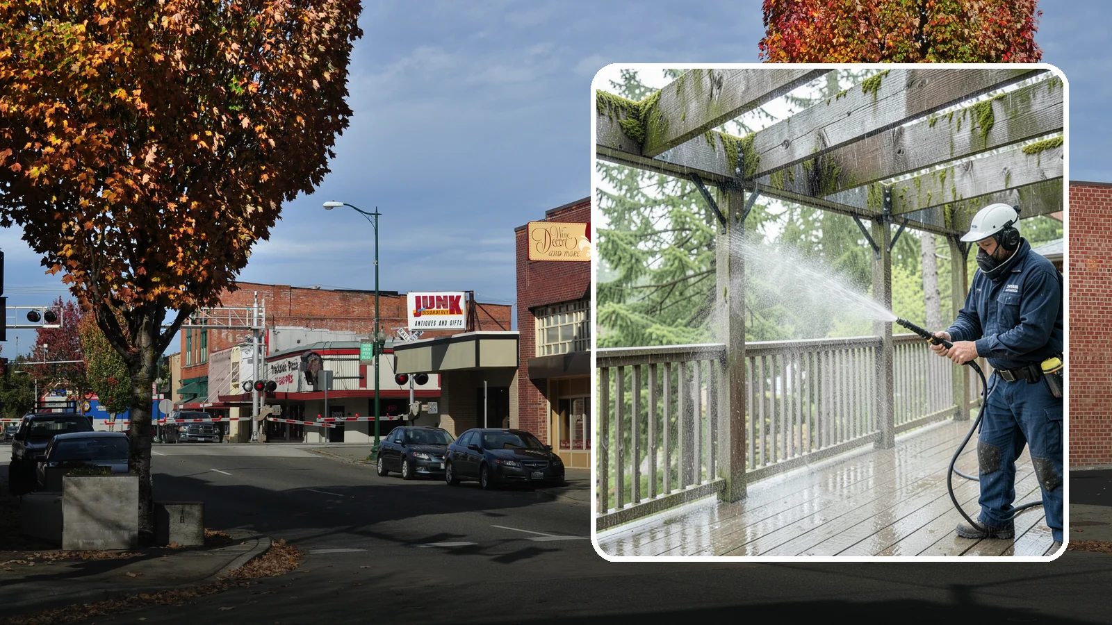 Pergola Cleaning in Puyallup, Pierce County, WA - Clean wood, vinyl, and metal pergolas to clear the moss, mildew, and needle debris that gather on the overhead beams.