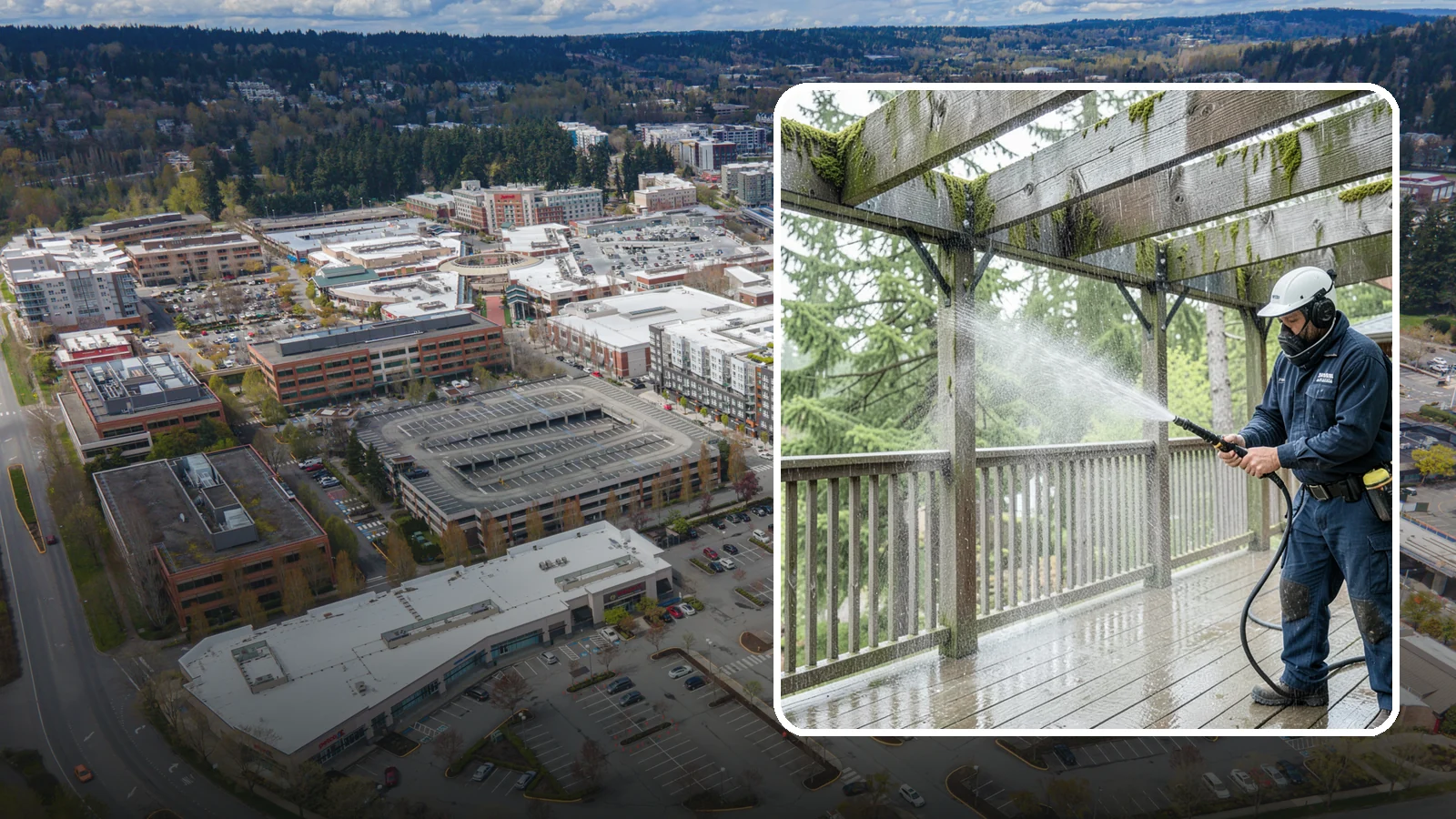 Pergola Cleaning in Redmond, King County, WA - Clean wood, vinyl, and metal pergolas to clear the moss, mildew, and needle debris that gather on the overhead beams.