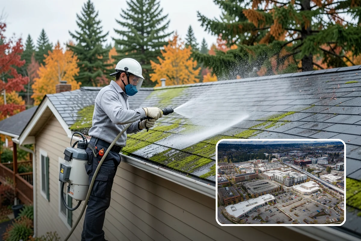 Pergola Cleaning in Redmond, King County, WA - Clears mildew and moss from shaded overhead beams