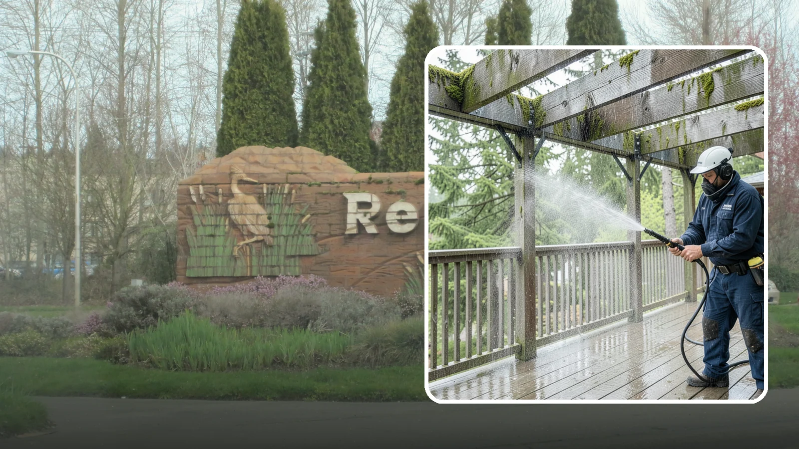 Pergola Cleaning in Renton, King County, WA - Clean wood, vinyl, and metal pergolas to clear the moss, mildew, and needle debris that gather on the overhead beams.