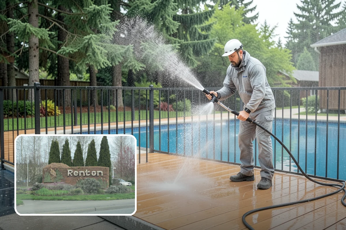 Pergola Cleaning in Renton, King County, WA - Clears mildew and moss from shaded overhead beams