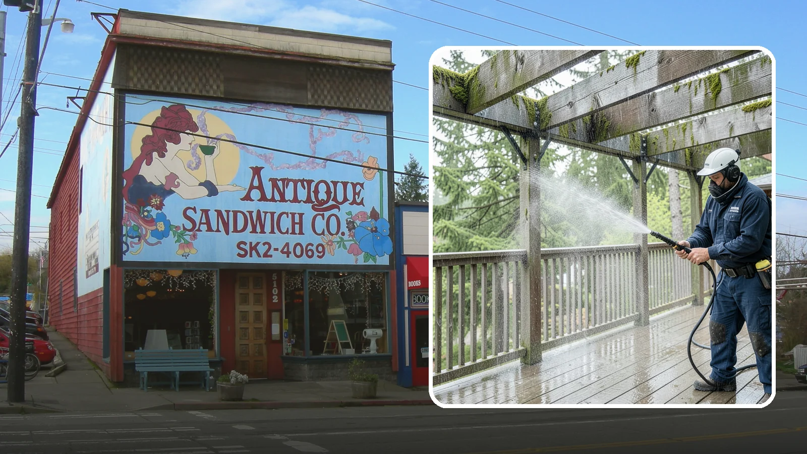 Pergola Cleaning in Ruston, Pierce County, WA - Clean wood, vinyl, and metal pergolas to clear the moss, mildew, and needle debris that gather on the overhead beams.