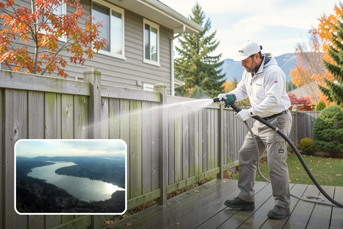 Pergola Cleaning in Sammamish, King County, WA - Clears mildew and moss from shaded overhead beams