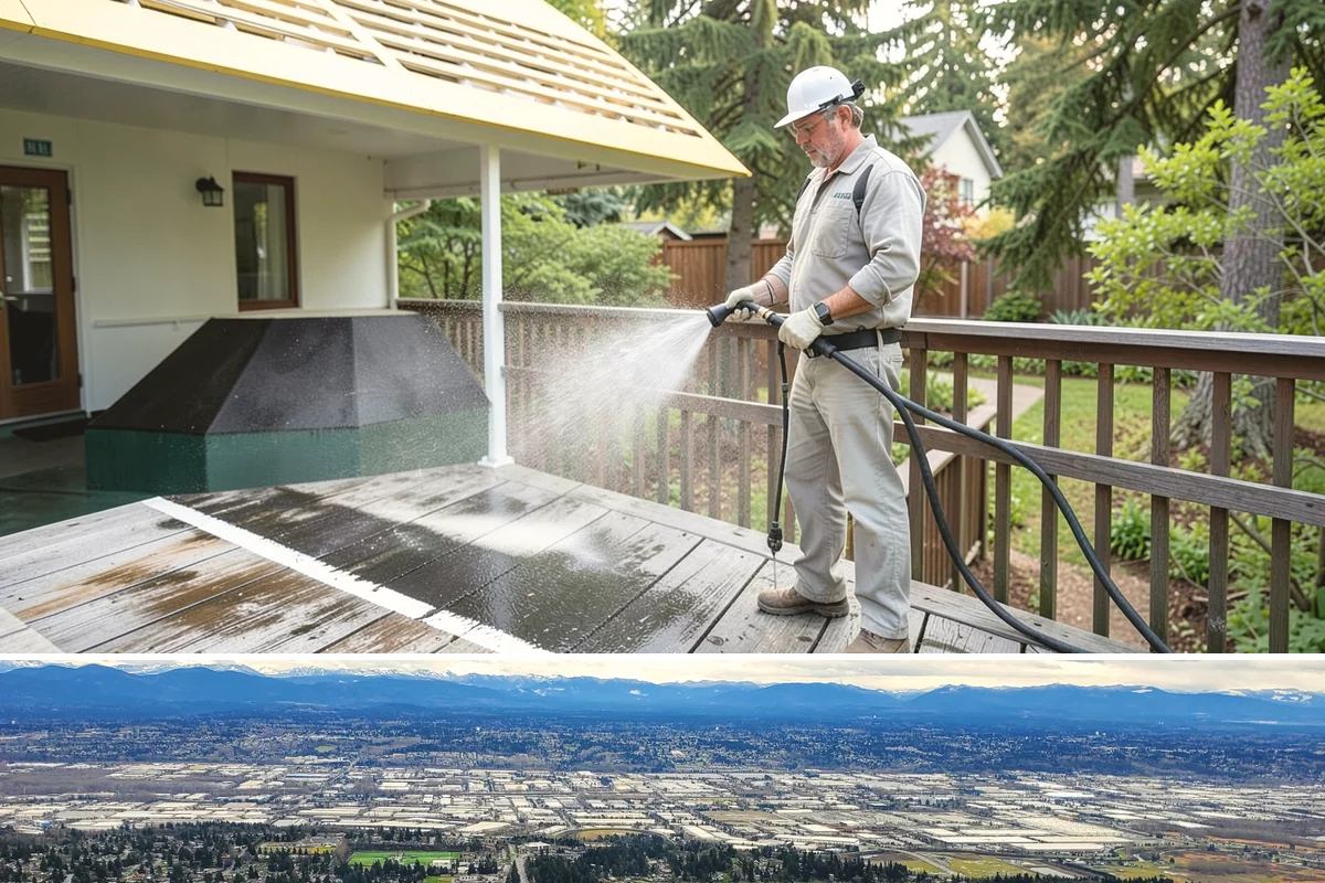 Pergola Cleaning in SeaTac, King County, WA - Late spring cleans off the winter's mildew and needle buildup so the pergola is ready for the outdoor season.